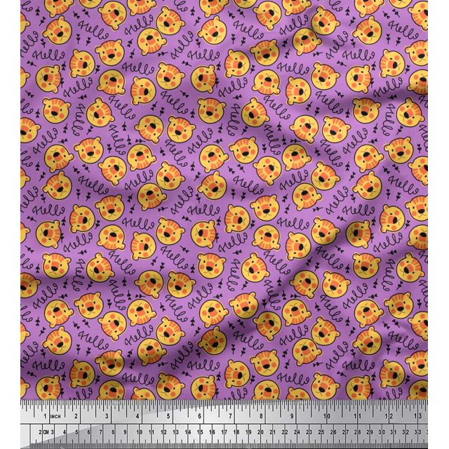 Soimoi Cotton Poplin Fabric Text & Tiger Face Cartoon Printed Fabric 1 Yard 42 Inch Wide