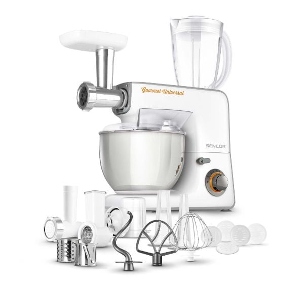 Mélangeur sur socle Sencor STM3700WH 10 vitesses avec 10 accessoires spécialisés, Blanc