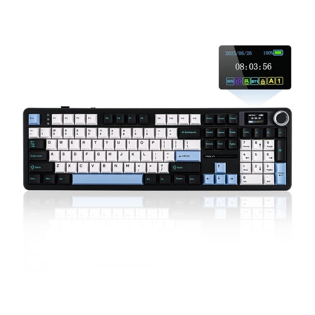 EPOMAKER X Aula F108 PRO Wireless Gaming Keyboard with Screen, 8000mAh Battery, 104 Hot-Swappable and Programmable Keys and Knob, RGB Backlight, for