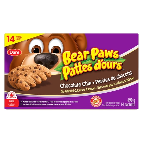 Dare Bear Paws Chocolate Chip Soft Cookies Family pack, 490g (14 pack)