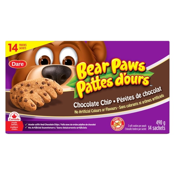 Biscuits moelleux Pattes d’ours Pépites de chocolat, 480g (14 sachets)