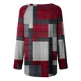 thumbnail image 5 of IROINID Aubaines T-Shirts à Manches Longues pour Femmes, Détente, Col Rond, Imprimé Géométrique, Hauts, Rouge, 5 of 5