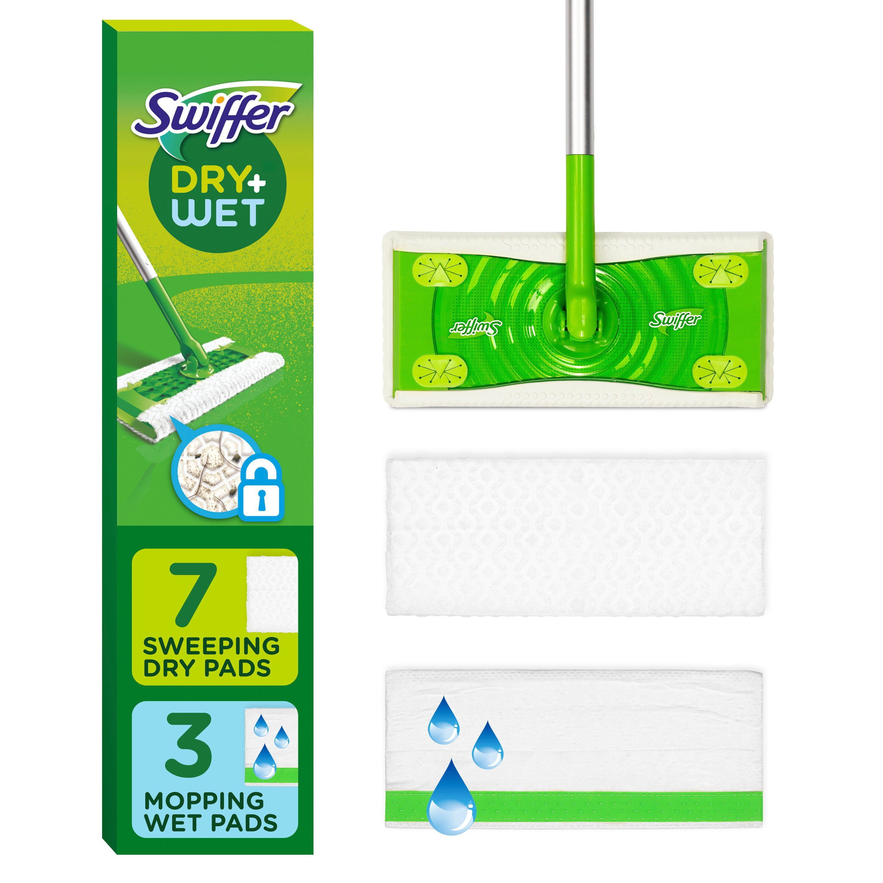 Swiffer Sweeper 2-in-1 Dry + Wet Floor Mopping and Sweeping Kit, Multi-Surface Kit for Floor Cleaning, Kit Includes 1 Sweeper, 7 Dry Sweeping Cloths, 3 Wet Mopping Cloths