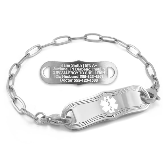 MedicEngraved Stainless Steel Custom Medical Alert Bracelet - 4mm Paperclip Link