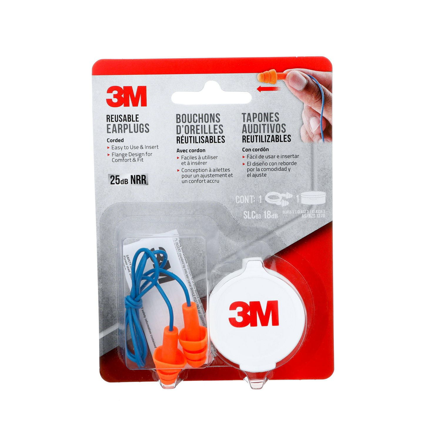 Bouchons d'oreille réutilisables 3M(MC) 90586H1-DC, Avec cordon, 25 dB NRR, Bleu / orange
