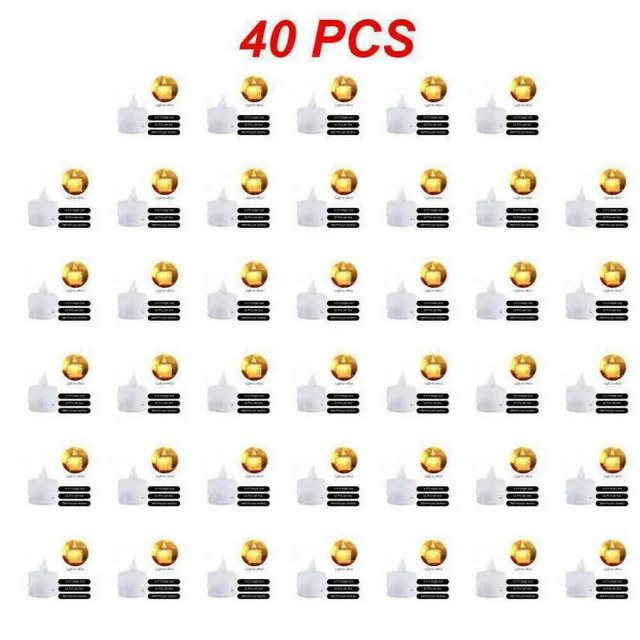 40PCS Led Tea Light Candles Real Wax Waterproof Flickering Candles for Romantic Valentine‘s Day Home Decorations Wedding