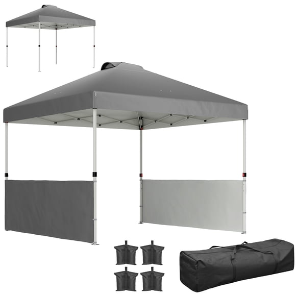 Outsunny 10' x 10' Pop Up Canopy Tent with 2 Half Sidewalls, Dark Grey