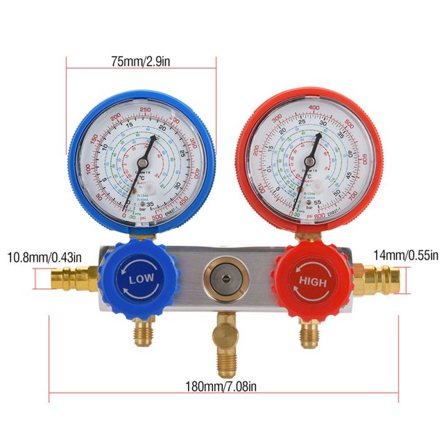 Jauge de Fluor pour Réfrigérateur, 0-500psi Étanche Haute Précision Jauge de Diagnostic en Caoutchouc pour R134A R12 R22