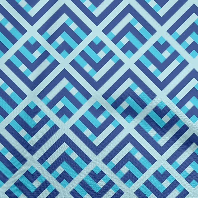 oneOone Velvet Blue Fabric Geometric Craft Projects Decor Fabric Printed By The Yard 58 Inch Wide