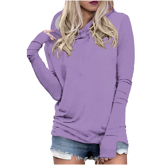 Timegard Womens Hoodies Plus Size Long Sleeve Thumb Hole Pullover Fall Casual Solid Color Comfy Tops