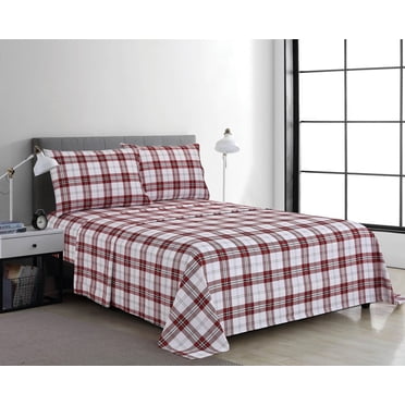 Swift Home 4-Piece Printed Sheet Set, Red Plaid, Full Size