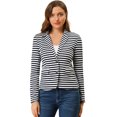thumbnail image 1 of INSPIRE CHIC Blazer à Rayures pour Femmes à Revers Cranté, Fermeture à Boutons, 1 of 6