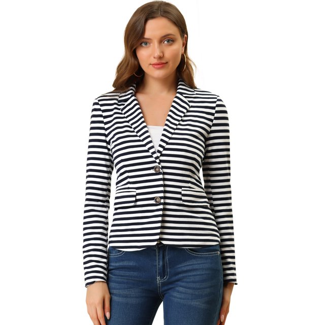 INSPIRE CHIC Blazer à Rayures pour Femmes à Revers Cranté, Fermeture à Boutons