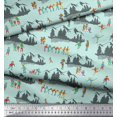 thumbnail image 2 of Soimoi Green Velvet Fabric Humans,Sleigh & Mountains Holiday Print Fabric by Yard 58 Inch Wide, 2 of 3