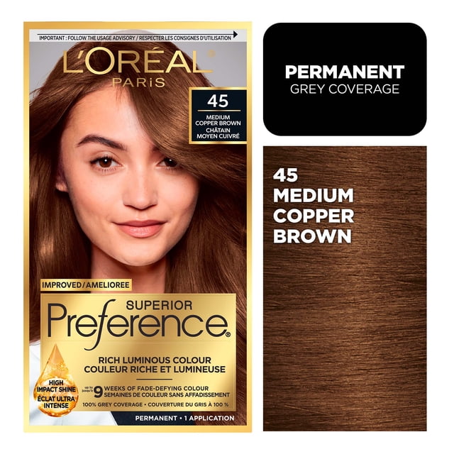 L'Oreal Paris Superior Preference Permanent Hair Color, Oil-in-Gel, Medium Copper Brown, 1 unit