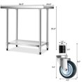 thumbnail image 2 of Gymax Table de Travail de Cuisine Commerciale en Acier Inoxydable 24 Pieds' x 36 Pieds' avec 4 Roues, 2 of 10