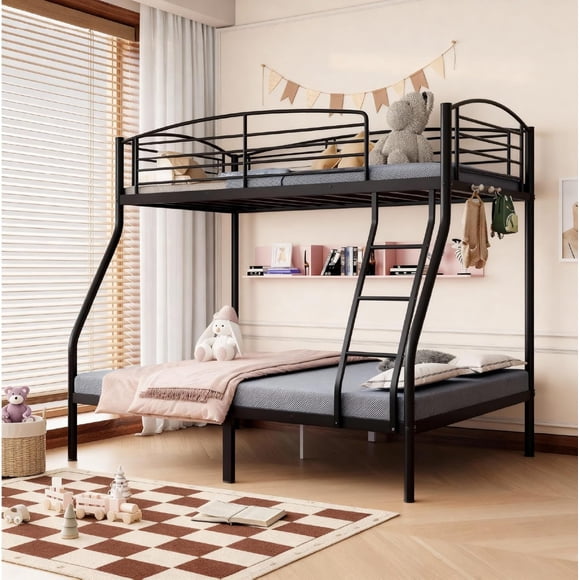 Twin Over Full Bunk Bed, Metal Bunk Beds with Ladder and Guardrail,Heavy Duty Space Saving Design,Smooth Rounded Edges for Dorms and Small Rooms