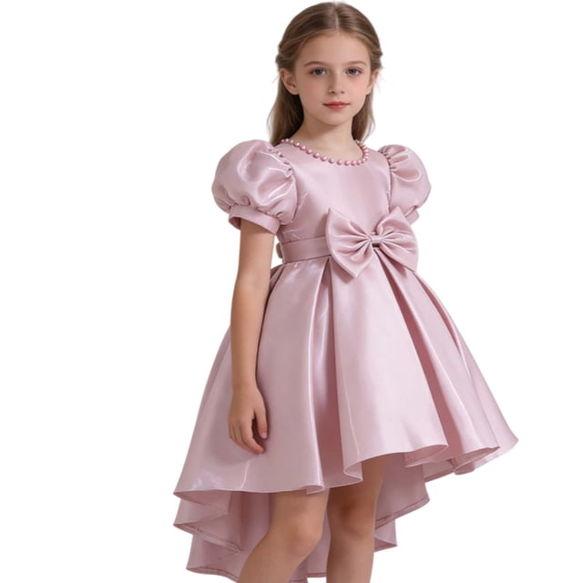 HXWCHs Robe de Princesse Élégante en Satin Dos Nu Robe de Concours pour Filles Performance sur Scène et Rose 4-5 Ans