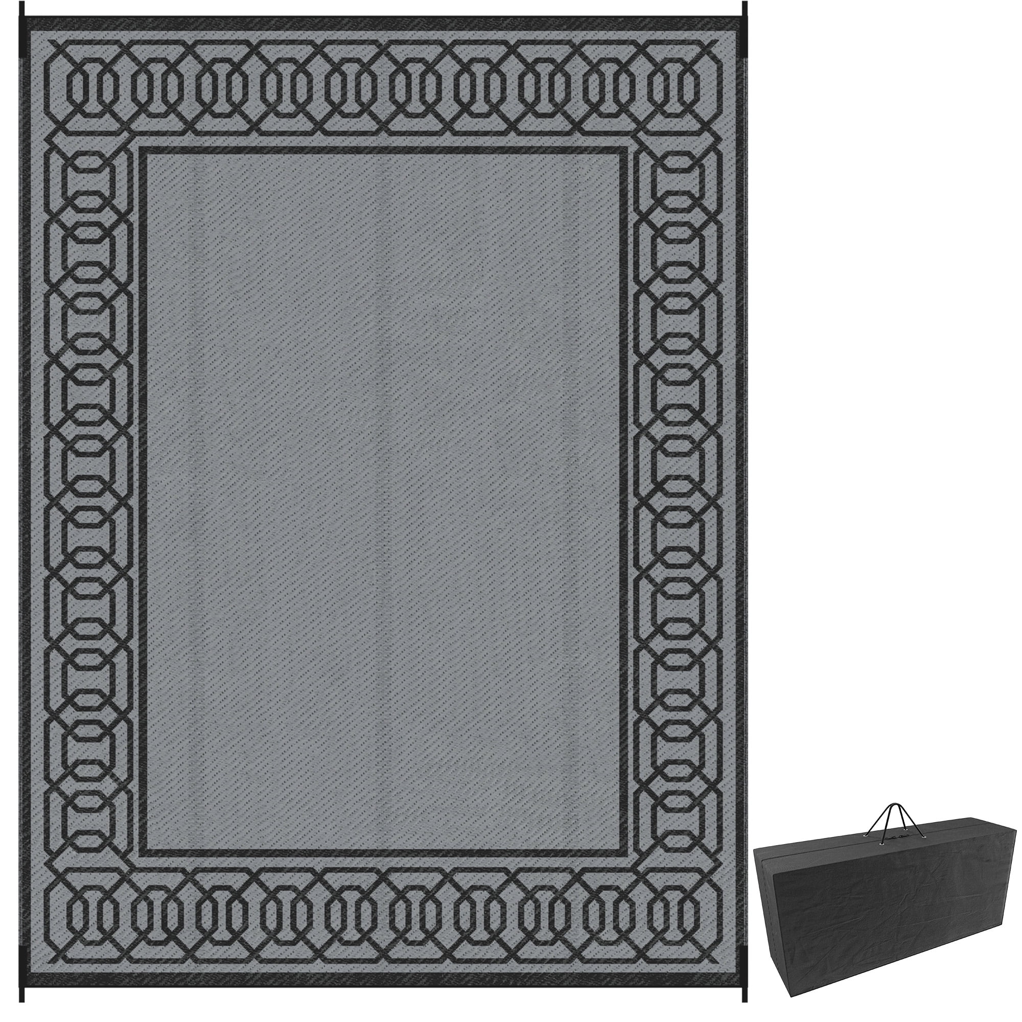 Outsunny Waterproof Outdoor Rug with Carrying Bag, 9' x 12', Black and Grey