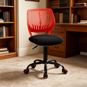 Homy Casa Kids Desk Chair, Red Black Adjustable Small Task Chair with Wheels, Armless Swivel Study Chair for Bedroom
