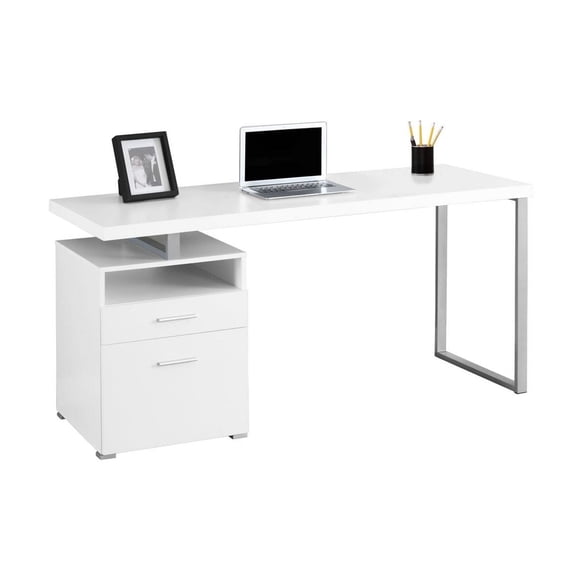 Monarch Specialties Computer Desk, Home Office, Laptop, Left, Right Set-up, Storage Drawers, 60"l, Work, Metal, Laminate, White, Grey, Contemporary, Modern