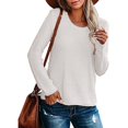 thumbnail image 2 of IROINID Women's Round Neckline Pullover Sweater Solid Color Comfy Mid-Length Long Sleeve Knitting Sweater Tops, 2 of 6