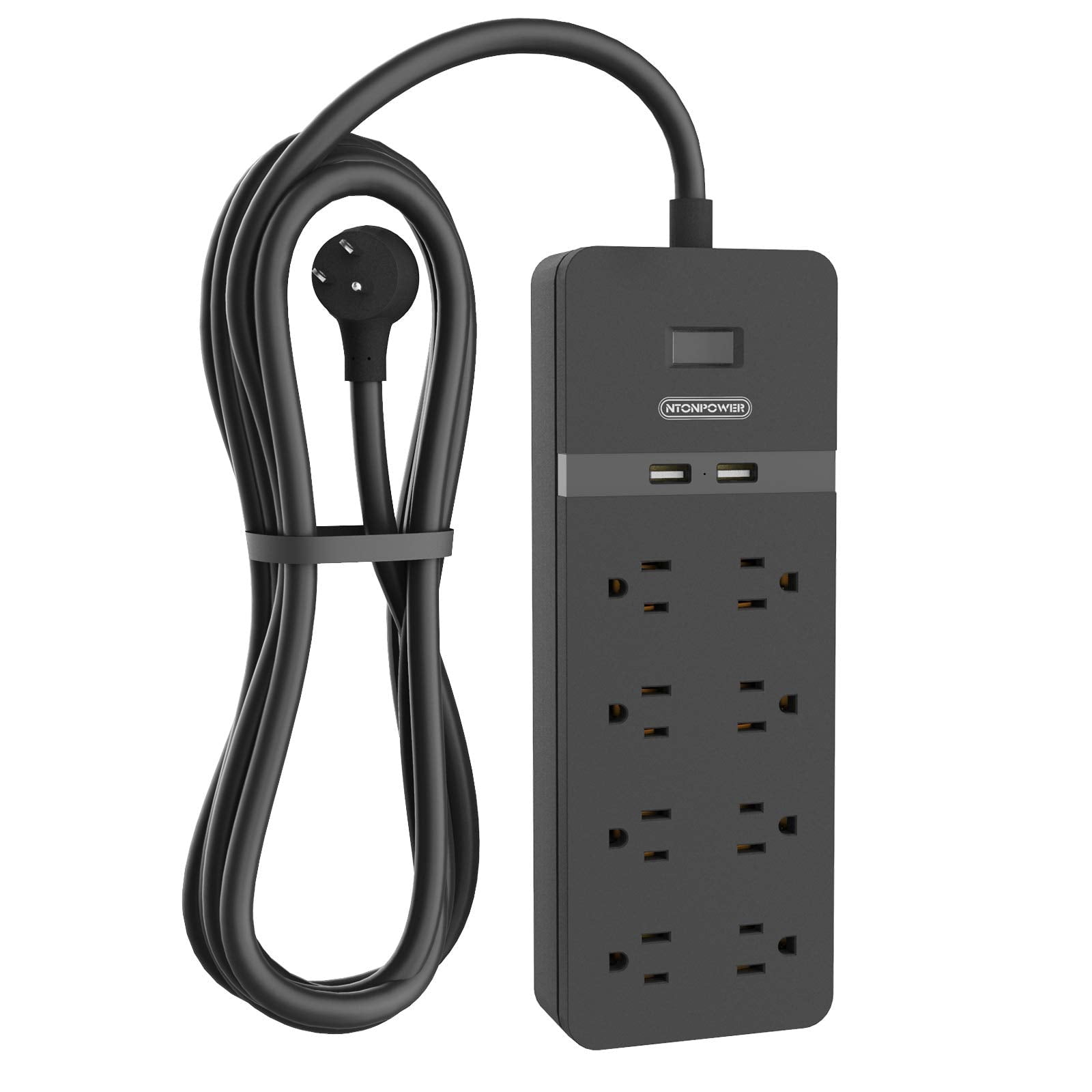 25 ft Extension Cord Flat Plug, NTONPOWER 8 Outlet Surge Protector Power Strip with USB Ports, 15A Circuit Breaker, Wall Mount Surge Protector for Home, Of