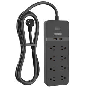 25 ft Connecteur plat de cordon d'extension, NTONPOWER 8 Bande de puissance du protecteur de surpression avec USB Ports, 15A Disjoncteur, Protecteur mural pour la maison, de