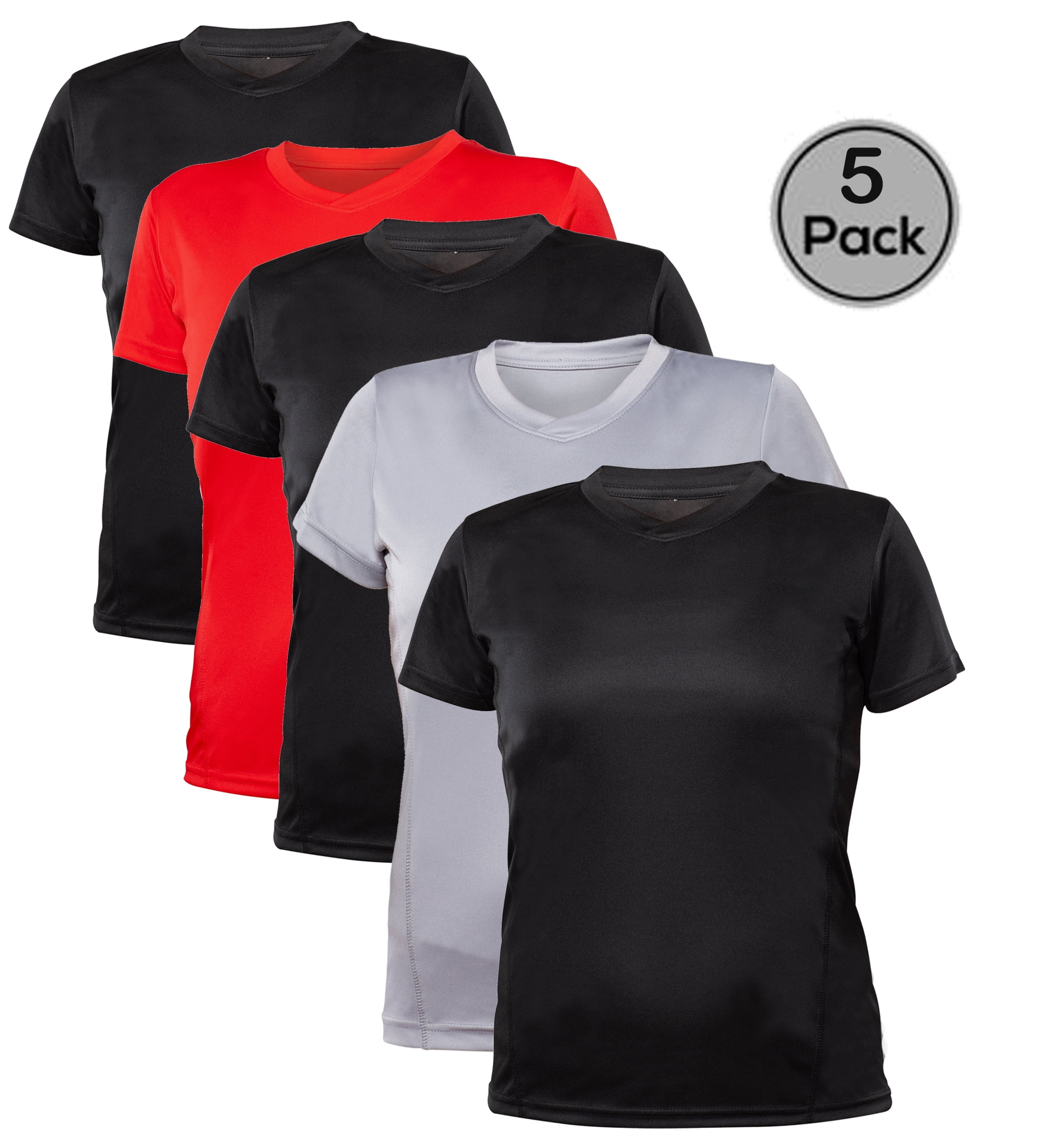 Blank Activewear Lot de 5 T-Shirts pour Femmes, Tissu de Performance à Séchage Rapide