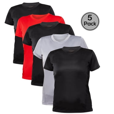 Blank Activewear Lot de 5 T-Shirts pour Femmes, Tissu de Performance à Séchage Rapide