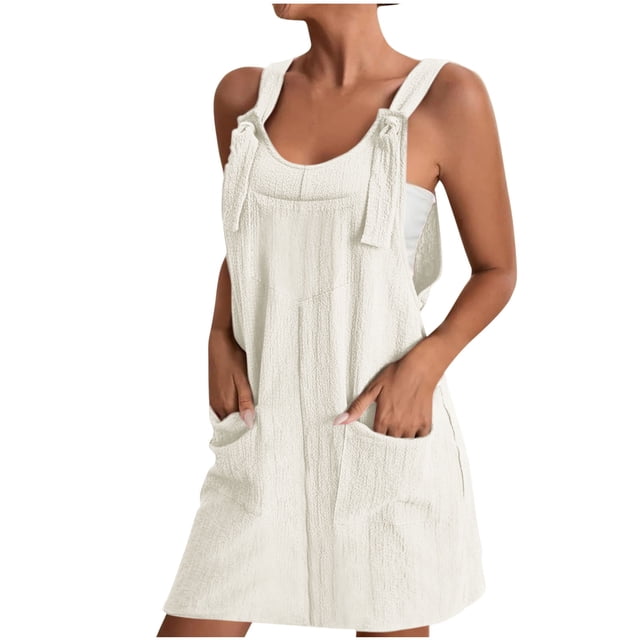 FAIWAD Robes Salopettes pour Femmes Été Entraînement Robe d'Été Filles Bretelle Ajustable Robe Trapèze Mini avec Poches