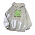 thumbnail image 1 of cllios Womens Cute Cartoon Frog Print Hoodies Long Sleeve Pullover Drawstring Hooded Sweatshirts, 1 of 3