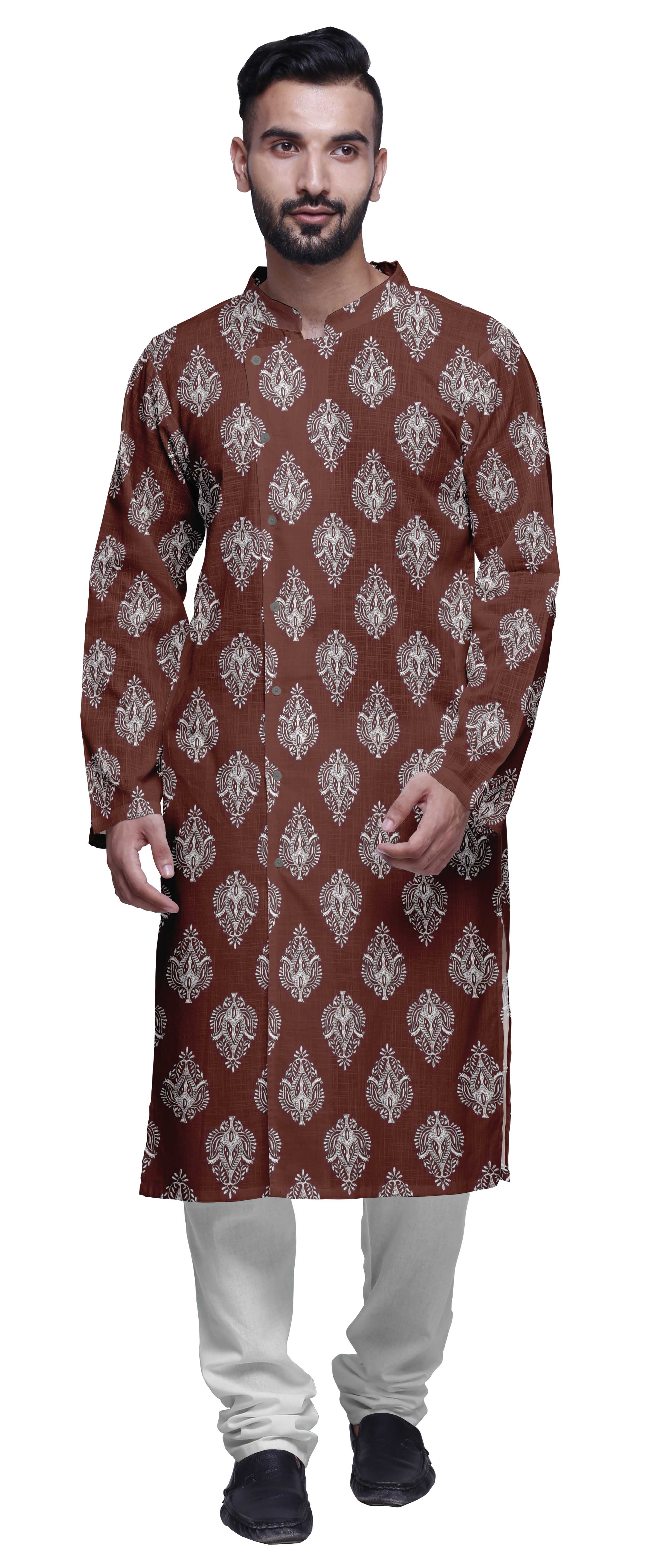 Atasi Designer Kurta Pajama For Men Printed Angrakha Style Casual Summer Clothing