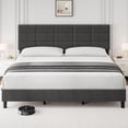 thumbnail image 3 of King Size Platform Bed Frame, Linen Upholstered King Bed Frame, Wooden Slats Support, No Box Spring Needed, Noise-Free, Grey, 3 of 8