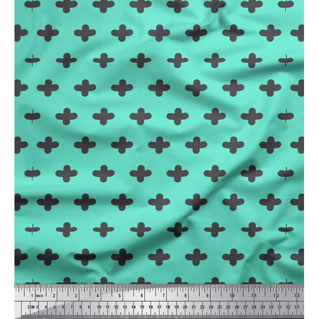 Soimoi Green Cotton Jersey Fabric Plus Sign Geometric Printed Fabric 1 Yard 58 Inch Wide