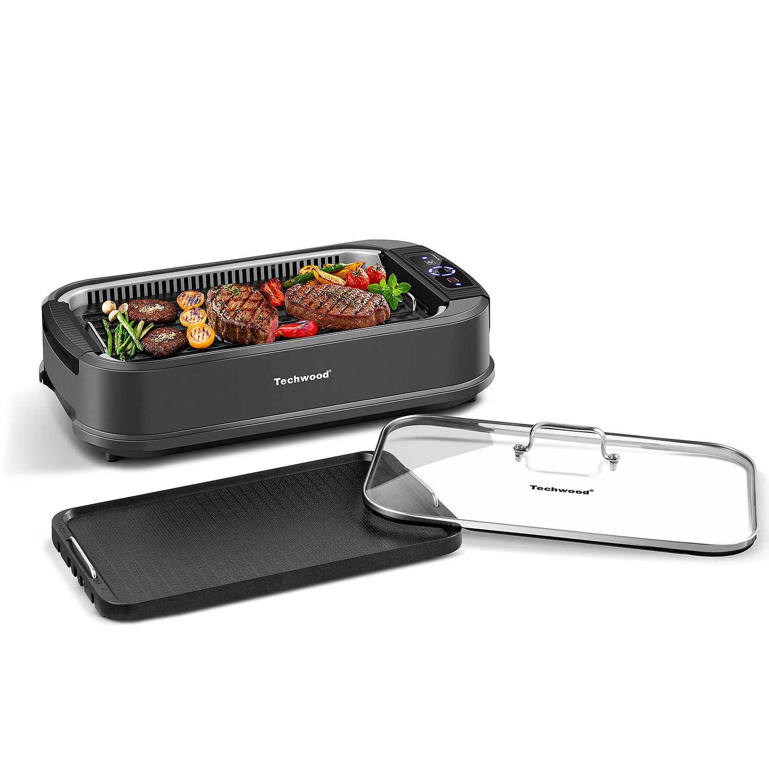 Techwood 1500W Smokeless Indoor Grill – 2?in?1 Nonstick Grill & Griddle Plates, 6?Level Temperature Control, Tempered Glass Lid, Portable Korean BBQ
