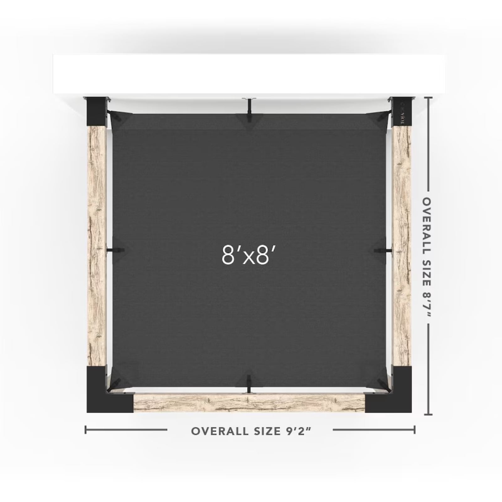 Kit de pergola murale Toja 10'x12' avec voile d’ombre en graphite pour poteaux en bois 6x6