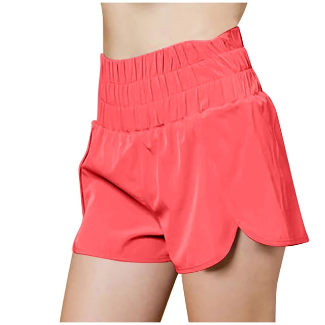 Timegard Workout Shorts for Women Quick Dry High Waisted Smocked Athletic Lightweight Gym Running Shorts