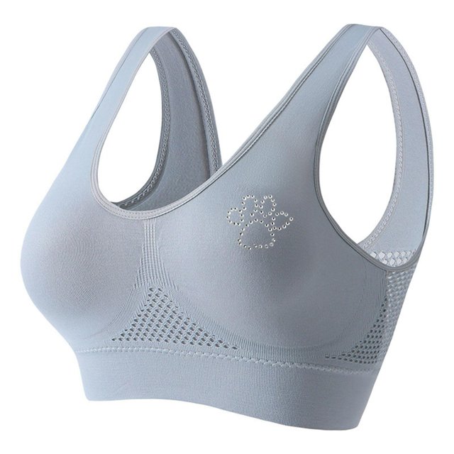 Women's Rhinestone Sports Bra - Hollow Back Design w/ Wide Strap Support | Anti-Sagging Wireless Bra for Workouts & Mature Figures