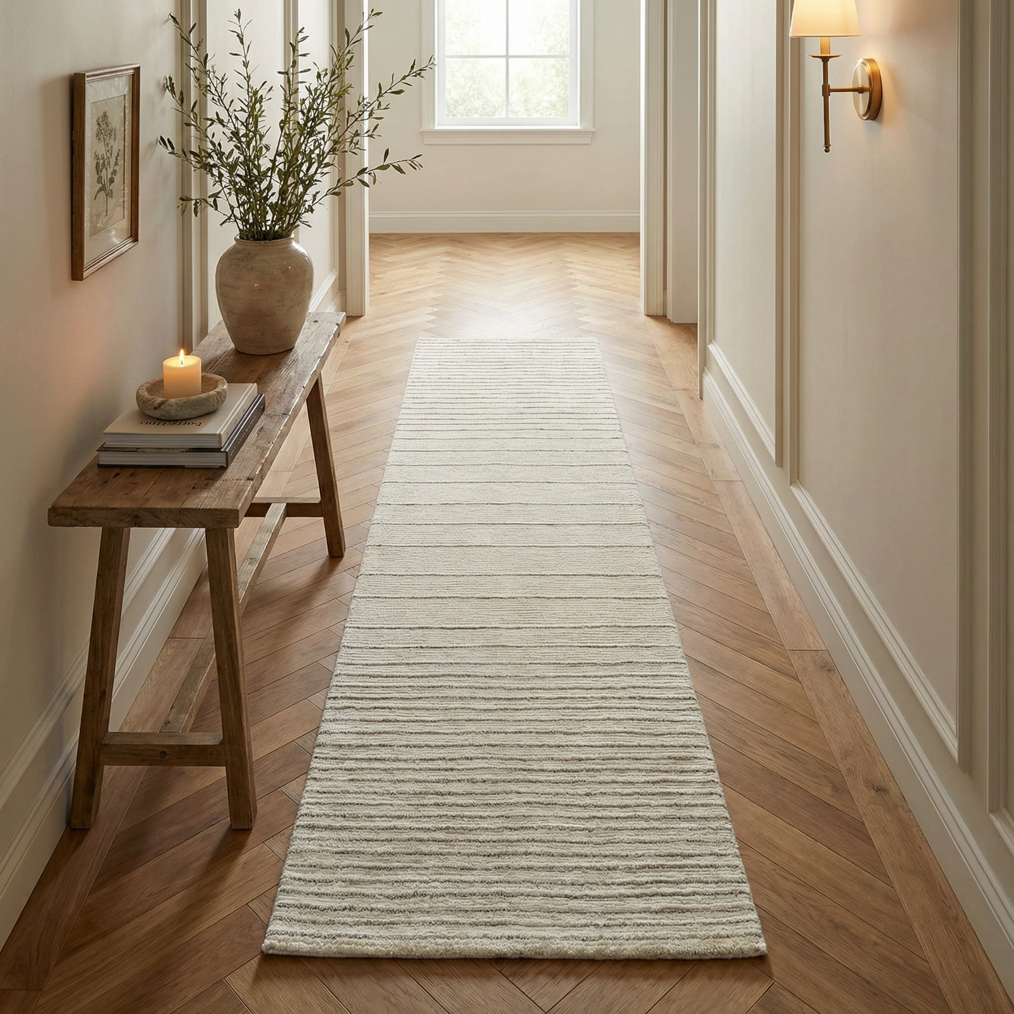 Tapis d'interieur abstrait Rug Branch Casa, beige creme, moderne - Salon, chambre, salle a manger et cuisine