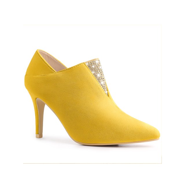 Unique Bargains Women's Rhinestone Stiletto Heel Ankle Booties Yellow (Size 8.5)