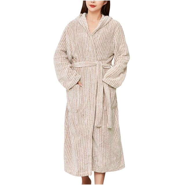 LSLJS Long Peignoir de Bain pour Femmes en Molleton Peluche Doux Peignoir Nuisette Pyjama pour Dames Tenue de Nuit Robe de Chambre