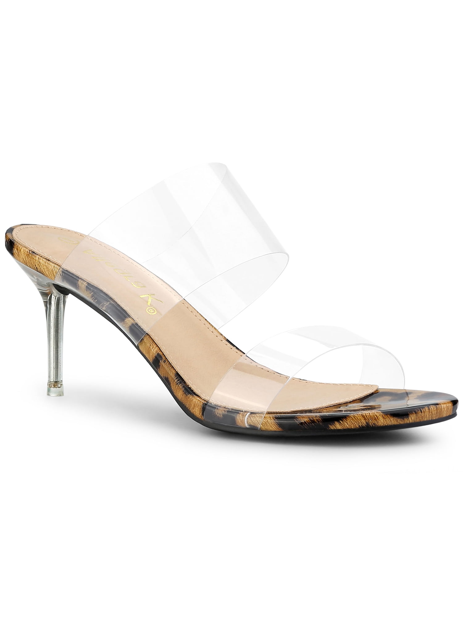 BLISSFUL STEP Sandales à Talons Aiguilles Transparentes pour Femmes à Bout Ouvert à Enfiler Léopard 6