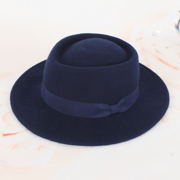 Autumn and winter European and American simple fashion wide brim wool hat shopping casual felt hat wool hat-navy blue