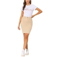 thumbnail image 2 of Unique Bargains Women's Basic Distressed High Waist Ripped Hem Washed Jeans Denim Skirt X-Small Khaki, 2 of 6