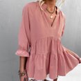 thumbnail image 2 of Pompotops Blouse Confortable à Manches Trois-Quarts Col en V Unie pour Femmes, 2 of 7