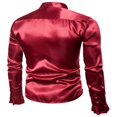 thumbnail image 2 of Men Satin Ruffle Shirts Long Sleeve Stand Collar Slim Fit Dress Shirt, 2 of 6