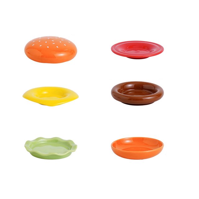 Hxlamzoo 6-Piece Ceramic Hamburger Plates Set (4x4x4 Inch) - Dishwasher Safe, Durable Stackable Appetizer Dishes for Home Kitchen & Party Use