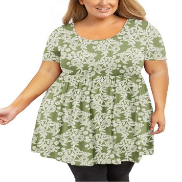 Tunique Grande Taille pour Femmes Manches Courtes Roses Vertes Hauts 3X Col Rond Vêtements Été Fluide Vêtements de Maternité Chemise