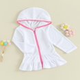 thumbnail image 3 of Kids Girl Hoodie Dress Solid Color Ruffled Zipper Long Sleeves Beach Dress, 3 of 8
